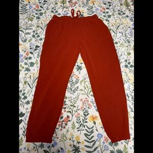 Orange Ankle Cropped Pants with Elastic Waistband